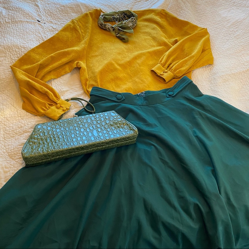 NWOT Unique Vintage Royalmonk Deep Green Di Di Swing Skirt XL